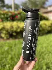Space X Starship blueprint UV print Flat Black 24 oz Aluminum Sport Bottle