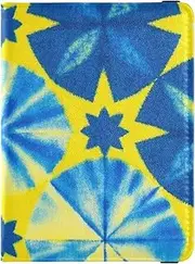 [Amooorous] Blue-yellow Tie-dye Leather decorative waterproof passport holder for travel Vaccine Case Protector Cover Passport Case Lightweight, Blue-yellow tie-dye, 1 size
