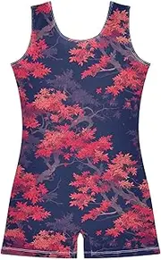 [FRODOTGV] Red and Black Tree Girls Gymnastics Leotards Kids 1 Piecing Dance Unitards for Gymnastics, Dance, Cheer, Yoga