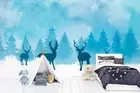 3D Reindeer Tree Blue Self-adhesive Removeable Wallpaper Wall Mural