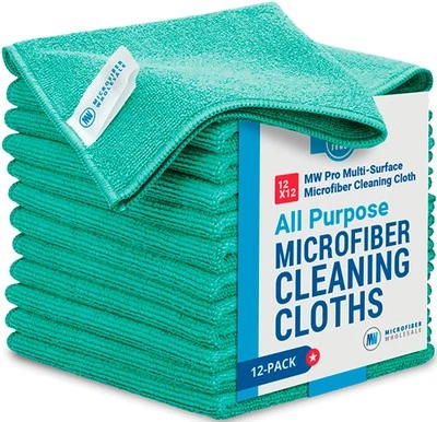 12" x 12" MW Pro Multi-Surface Microfiber Cleaning Cloths | Green - 12 Pack |...