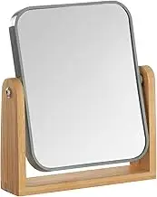 YEAKE Double Sided 3X Magnifying Makeup Mirror with Bamboo Stand,Small Desk Table Mirror with 360° Rotation,Standing Portable Cosmetic Mirror,Good for Shower,Shaving and Traveling-Grey