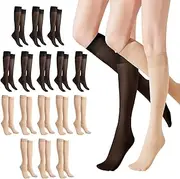 [letcdfer] 16 Pairs Knee High Stockings Thin Knee High Socks Black Nude Sheer Pop Socks Sheer Long Sock Ladies Knee-highs High Plain Stockings Soft Nylon Sock for Women, One Size