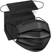 50PCS Single Use Disposable Black Face Mask, Soft on Skin, Pack of 3-Ply Masks Facial Cover with Elastic Earloops Great For Home, Office, School, and Outdoors