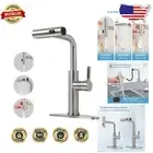 Modern Brushed Stainless Steel Waterfall Faucet with Ergonomic Pull Down Sprayer