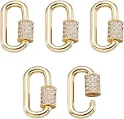 Craftdady 5Pcs Cubic Zirconia Screw Carabiner Lock Charms Gold Oval Necklace Chain Clasp Clip Clear Crystal Rhinstone Link for Jewellery Making