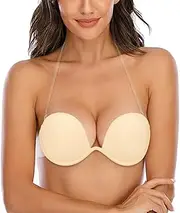 HANSCA Sticky Backless Strapless Plunge Self Adhesive Invisible Bras for Women Underwired Push Up