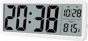 Silent Digital Wall Clock, with Large LED Temperature Display, Portable Alarm Clock Digital, Snooze Time, Versatile Two Power Mode, Screen Clock, for Office Bedroom Living Room (White)