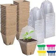 20 Pcs Seedlings Peat Pots, Biodegradable Nursery Pots for Plants with Humidity Domes with 20Pcs Plant Labels, Square Design for Plants, Flowers, Vegetables