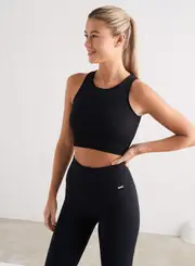 [aim'n] Black Ribbed Seamless Crop Top