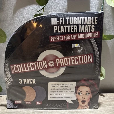NEW 3 Pack Classic Protection HI-FI Turntable Platter Mats 12" Cork Felt Rubber
