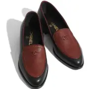Chanel 20K Black Brown Calf Leather CC Logo Mule Slip On Flat Penny Loafer 41