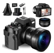 Digital Camera 4K Ultra HD 48MP Vlogging Wide Angle Lens Zoom 16x & 3" Screen