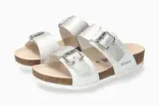 Mephisto Women's Maya 1 Silver Perla 668 Adjustable Hook & Loop Strap Sandals