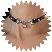 [Cybche] Punk Cat Bell Choker Necklace Black Leather Collar Christmas Bells Collar Leather Collar Wide Leather PU Collar Jewellery for Women, Zinc