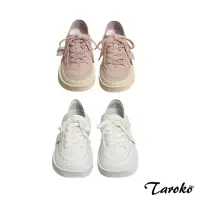 在飛比找momo購物網優惠-【Taroko】復古素色淺口綁帶厚底休閒鞋(2色可選)