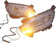 Led Fog Lamp Daytime Running Light Compatible With Hyundai Ix45 Tucson 2013-15 With Moving Yellow Turn Signal And Blue Night Light(With wireless switch)