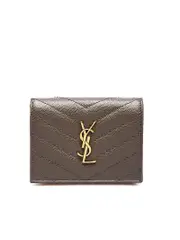 Saint Laurent Cassandre Matelasse Flap Card Case in Pebble Embossed Leather