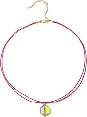 [ZMJK] Geometric Shape Round Earrings Necklace Yellow Pink Ear Stud Cute Circle Collarbone Chain for Girls Colorful Geometric Choker Necklace Fashion Earring Jewelry for Women