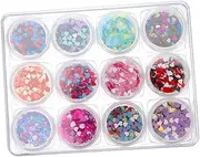 Baluue 12pcs Heart-Shaped Nail Glitter Sequins Manicure Decorations for Party Craft Projects