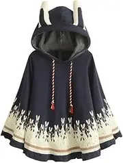 [BAIMORE] Japanese Style Mori Girl Cute Cartoon Rabbit Ear Loose Hooded Cape Cotton Shawl Casual Cloak Outerwear
