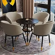 YUGXTH Office Reception Room Club Table and Chair Set, Table Set for 4, Business Conference Room Coffee Table with High Back PU Leather Chairs, for Home and Restaurant(Khaki)
