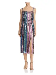 AIDAN MATTOX Womens Blue Spaghetti Strap Below The Knee Fit + Flare Dress 0