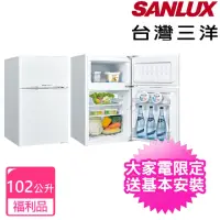 在飛比找momo購物網優惠-【SANLUX 台灣三洋】102L一級能效雙門電冰箱 福利品