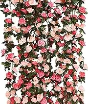 PARTY JOY 8pcs 65.6Ft Flower Garland, Fake Rose Vine Artificial Flowers Hanging Rose Ivy Garland for Room Wall Decor Hanging Baskets Wedding Arch Garden Background Decor (Pink-8PCS)