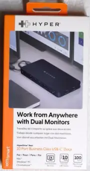 Hyper, Hyper Drive Next 10 Port USB-C Dock, dual 4K HDMI, Ethernet,