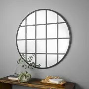 80cm Hamptons round WINDOW statement MIRROR black NEW