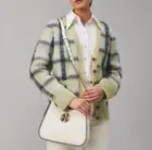 NWT TORY BURCH Brushed Mohair Light Moss Plaid Cardigan Sz M RT $498 Gold Button