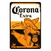 2x Corona Extra Beer Tin Metal Sign Rustic Look Vintage Man Cave Drink