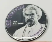 Vtg Get Twained CD ROM Button Pin 2 1/2" Promo Bureau Development Inc Mark Twain