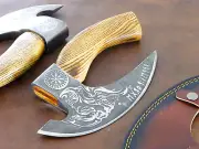 Handmade Viking Pizza Slicer Axe Carbon Steel 9.7" Sharpe Blade / Wood Handle.