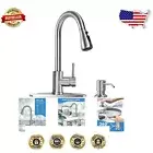Brushed Nickel Kitchen Sink Faucet with 360 Swivel and Built-in Soap Dispenser