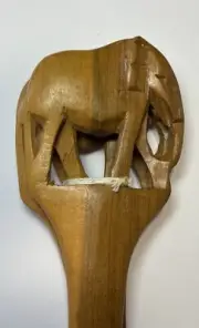 NEW Hand Carved Wood Salad Serving Utensils Set (2) With Elephant Handles