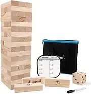 Juegoal 54 Pieces Giant Tumble Tower Blocks Game Giant Toppling Tower Wood Stacking Game with 1 Dice Set Canvas Bag for Adult, Kids, Family