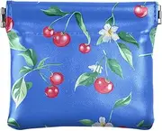 [FRODOTGV] Red Cherry Fruit Blue Women Leather Cash Wallet Cute Cosmetic Bags for Purse for Girls Ladies Handbag, Red Cherry Fruit Blue, 4.33"(L) x 3.74"(W) x 0.39"(H), Classic
