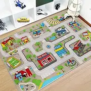 Capslpad Kids Rug Educational Play Rug 5.2'x3.3' Traffic Road Kids Play Car Mat Large Learning Play Game Area Rug Carpet for Playroom Living Room Nursery Room Decor, Tan