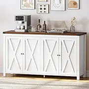 YITAHOME Farmhouse Sideboard Buffet Cabinet with Storage, 55'' Kitchen Storage Cabinet Coffee Bar Cabinets with Adjustable Shelf for Kitchen, Living Room, White
