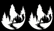 Wolf Howling Forest Scene Two Pack 5" White Vinyl Decal Car Truck Van Camper