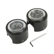 7/8" 1" Handlebar Black Dial Clock Temp Thermometer Universal Motorcycle