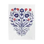 Velveteen Plush Blanket, Flowers Floral, White Blue Red, Cozy Throw