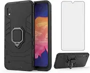 Phone Case for Samsung Galaxy A10 with Tempered Glass Screen Protector Cover and Magnetic Ring Holder Stand Kickstand Slim Hard Cell Accessories Glaxay A 10 Gaxaly 10A SM A105M 6.2 Cases Black