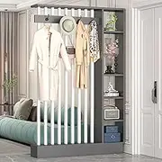 Wall Room Divider, Room Separator Screen, Privacy Screens Rooms Divider Bookcase, Wall Privacy Screens with Coat Rack, Separation Entrance Decor(Black 120cm/47.2in)