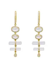 Meira T 14K Yellow Gold White Topaz & Diamond Halo Dangle Huggie Hoop Earrings