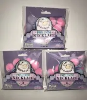 Lot Of 3 eeBoo Craft Pom Pom Necklace Lavender Colors 9 Pom Poms Each Pack 8+