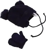 [Holibanna] 1 Set Beanie Hat and Mittens for Boys Soft Warm Earflap Design for Cold Weather Fluffy Ball Detailing present