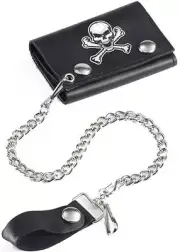 Bad Biker Chain Wallet Skull Crossbones Fancy Dress Halloween Costume Accessory